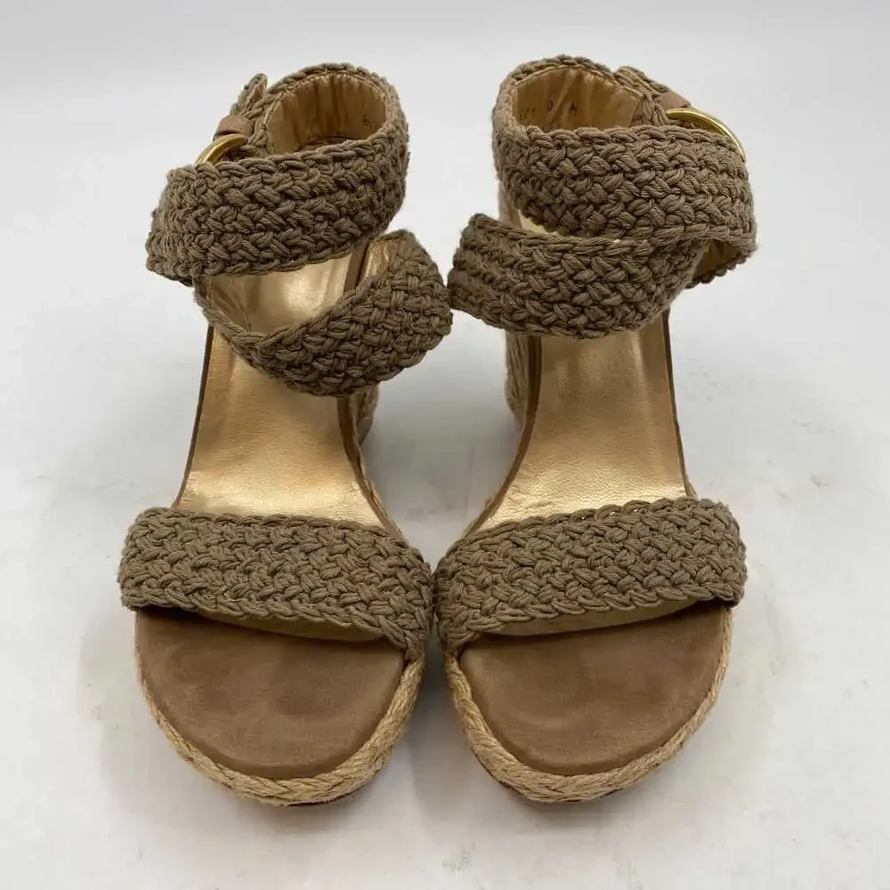 Stuart Weitzman Brown Woven Espadrille Wedge | Leather, Size US 10
